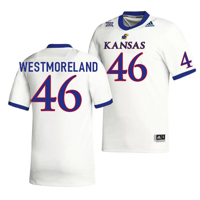 Men #46 Davion Westmoreland Kansas Jayhawks College Football Jerseys Stitched Sale-White - Click Image to Close